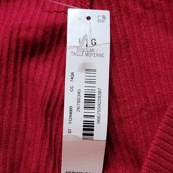 NWT PINK Stretch cotton ribbed flare legging. Size Large. Color deep red - Picture 5 of 11